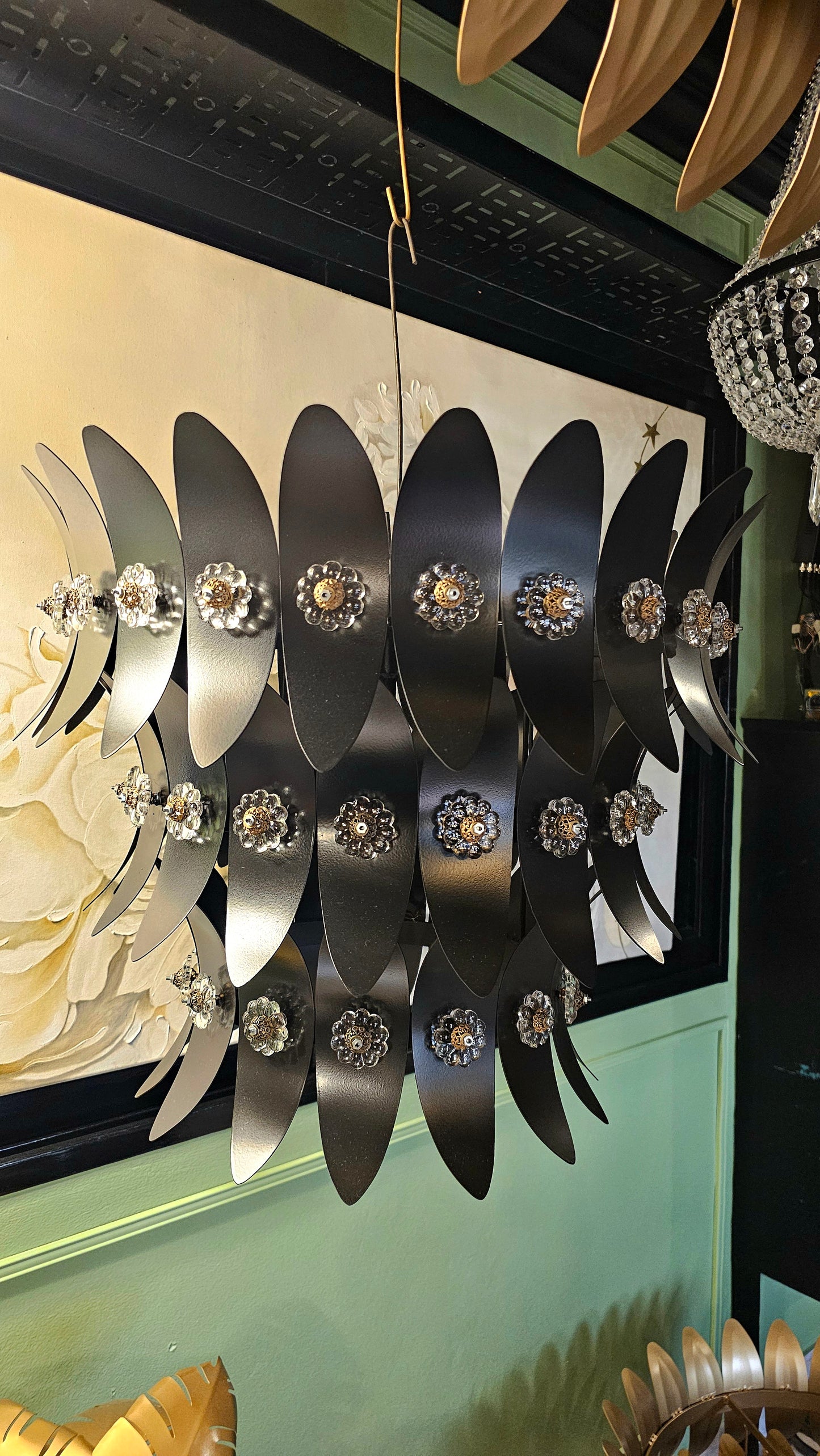 Hojas - Lámparas "Girard con Flores Vidrio" (Circular) - 60cm diámetro 3 Pisos - 5 Luces